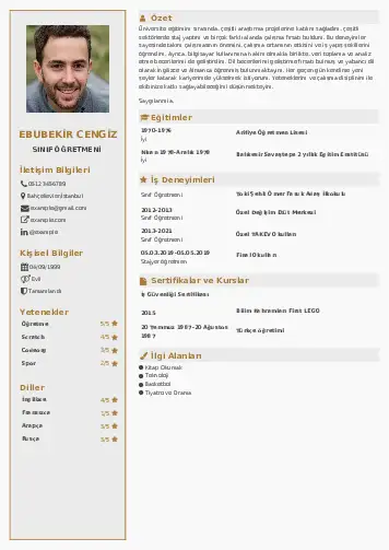 Sınıf Öğretmeni Cv Örnekleri cv indir